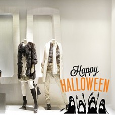 VH0292 Adesivi Murali Wall Art - Fantasmi Happy Halloween 2 - Misure 60x60 cm - nero e arancio - Vetrofanie per Halloween, vetrine negozi, stickers