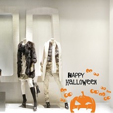 VH0406 Adesivi Murali Wall Art - Zucca Stregata - Misure 100x85 cm - nero e arancio - Vetrofanie per Halloween, vetrine negozi, stickers