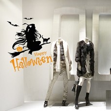 VH0407 Adesivi Murali Wall Art - Strega - Misure 65x75 cm - nero e arancio - Vetrofanie per Halloween, vetrine negozi, stickers