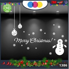 Vetrofanie natalizie - SCRITTA MERRY CHRISTMAS CON PUPAZZO DI NEVE COLORE:BIANCO - DECORAZIONI NATALIZIE XMAS - STICKERS , decal ,addobbi , natale , christmas Cod 1386