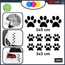 10 zampette adesive ADESIVI PER AUTO MOTO CASCHI - 3 adesivi 5X5 centimetri - 7 adesivi 3X3 centimetri - AUTO MACCHINA - NOVITà!! auto moto camper, stickers, decal Z-001-7 (NERO)