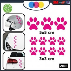10 zampette adesive ADESIVI PER AUTO MOTO CASCHI - 3 adesivi 5X5 centimetri - 7 adesivi 3X3 centimetri - AUTO MACCHINA - NOVITà!! auto moto camper, stickers, decal Z-001-7 (FUCSIA)