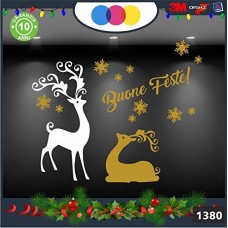 Vetrofanie natalizie e decorazioni di natale - SCRITTA BUONE FESTE FIOCCHI DI NEVE E RENNE\ COLORE:BIANCO E ORO- DECORAZIONI NATALIZIE XMAS - STICKERS , decal ,addobbi , natale , christmas Cod 1380-2 Vetrofanie natalizie e decorazioni di natale - SCRITTA BUONE FESTE FIOCCHI DI NEVE E RENNE\ COLORE:BIANCO E ORO- DECORAZIONI NATALIZIE XMAS - STICKERS , decal ,addobbi , natale , christmas Cod 1380-2