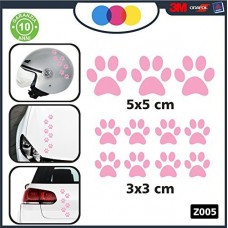 10 zampette adesive ADESIVI PER AUTO MOTO CASCHI - 3 adesivi 5X5 centimetri - 7 adesivi 3X3 centimetri - AUTO MACCHINA - NOVITà!! auto moto camper, stickers, decal Z-001-7 (ROSA)