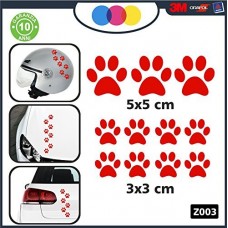 10 zampette adesive ADESIVI PER AUTO MOTO CASCHI - 3 adesivi 5X5 centimetri - 7 adesivi 3X3 centimetri - AUTO MACCHINA - NOVITà!! auto moto camper, stickers, decal Z-001-7 (ROSSO)