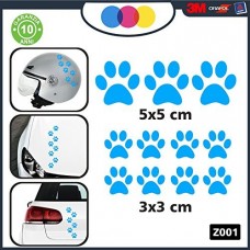 10 zampette adesive ADESIVI PER AUTO MOTO CASCHI - 3 adesivi 5X5 centimetri - 7 adesivi 3X3 centimetri - AUTO MACCHINA - NOVITà!! auto moto camper, stickers, decal Z-001-7 (CELESTE)