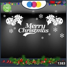 Vetrofanie natalizie - SCRITTA MERRY CHRISTMAS,AGRIFOGLIO E PALLE DI NATALE COLORE:BIANCO - DECORAZIONI NATALIZIE XMAS - STICKERS , decal ,addobbi , natale , christmas Cod 1383