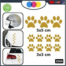 10 zampette adesive ADESIVI PER AUTO MOTO CASCHI - 3 adesivi 5X5 centimetri - 7 adesivi 3X3 centimetri - AUTO MACCHINA - NOVITà!! auto moto camper, stickers, decal Z-001-7 (ORO)