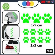 10 zampette adesive ADESIVI PER AUTO MOTO CASCHI - 3 adesivi 5X5 centimetri - 7 adesivi 3X3 centimetri - AUTO MACCHINA - NOVITà!! auto moto camper, stickers, decal Z-001-7 (VERDE-SIMIL FLUO)