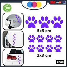 10 zampette adesive ADESIVI PER AUTO MOTO CASCHI - 3 adesivi 5X5 centimetri - 7 adesivi 3X3 centimetri - AUTO MACCHINA - NOVITà!! auto moto camper, stickers, decal Z-001-7 (VIOLA)