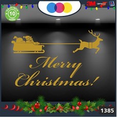 Vetrofanie natalizie -SCRITTA MERRY CHRISTMAS CON SLITTA E RENNE\ COLORE:ORO - DECORAZIONI NATALIZIE XMAS - STICKERS , decal ,addobbi , natale , christmas Cod 1385-2