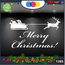 Vetrofanie natalizie - SCRITTA MERRY CHRISTMAS CON SLITTA E RENNE COLORE:BIANCO - DECORAZIONI NATALIZIE XMAS - STICKERS , decal ,addobbi , natale , christmas vetrofania per feste di natale Cod 1385