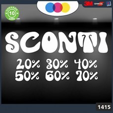 Vetrofanie - SCONTI - 20%-30%-40%-50%-60%-70% (BIANCO) ADESIVI VETRINE NEGOZI - Vetrine negozi per saldi, stickers, adesivi Cod.1415 Vetrofanie - SCONTI - 20%-30%-40%-50%-60%-70% (BIANCO) ADESIVI VETRINE NEGOZI - Vetrine negozi per saldi, stickers, adesivi Cod.1415