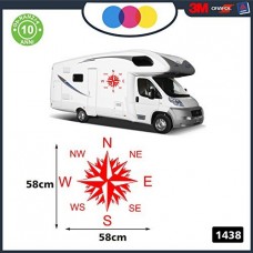 2 Adesivi per Camper - Rosa dei Venti - 57 X 57 CENTIMETRI - adesivi per camper - caravan roulotte - accessori camper, stickers, decal - PER CAMPER, FURGONI E VAN - - Cod. 1438 (ROSSO)