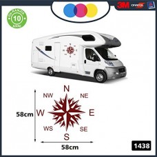 2 Adesivi per Camper - Rosa dei Venti - 57 X 57 CENTIMETRI - adesivi per camper - caravan roulotte - accessori camper, stickers, decal - PER CAMPER, FURGONI E VAN - - Cod. 1438 (ROSSO AMARANTO)
