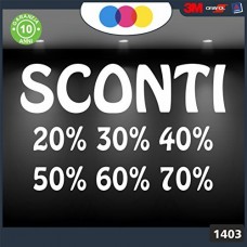 Vetrofanie - SCONTI - 20%-30%-40%-50%-60%-70% (BIANCO) ADESIVI VETRINE NEGOZI - Vetrine negozi per saldi, stickers, adesivi Cod.1403 Vetrofanie - SCONTI - 20%-30%-40%-50%-60%-70% (BIANCO) ADESIVI VETRINE NEGOZI - Vetrine negozi per saldi, stickers, adesivi Cod.1403