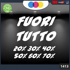 Vetrofanie - FUORI TUTTO - 20%-30%-40%-50%-60%-70% (BIANCO) ADESIVI VETRINE NEGOZI - Vetrine negozi per saldi, stickers, adesivi Cod.1413 Vetrofanie - FUORI TUTTO - 20%-30%-40%-50%-60%-70% (BIANCO) ADESIVI VETRINE NEGOZI - Vetrine negozi per saldi, stickers, adesivi Cod.1413