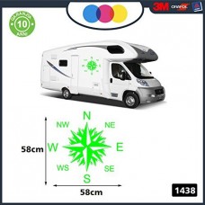 2 Adesivi per Camper - Rosa dei Venti - 57 X 57 CENTIMETRI - adesivi per camper - caravan roulotte - accessori camper, stickers, decal - PER CAMPER, FURGONI E VAN - - Cod. 1438 (VERDE ACIDO)