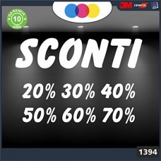Vetrofanie - SCONTI - 20%-30%-40%-50%-60%-70% (BIANCO) ADESIVI VETRINE NEGOZI - Vetrine negozi per saldi, stickers, adesivi Cod.1394 Vetrofanie - SCONTI - 20%-30%-40%-50%-60%-70% (BIANCO) ADESIVI VETRINE NEGOZI - Vetrine negozi per saldi, stickers, adesivi Cod.1394