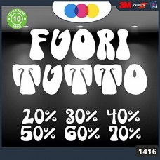 Vetrofanie - FUORI TUTTO - 20%-30%-40%-50%-60%-70% (BIANCO) ADESIVI VETRINE NEGOZI - Vetrine negozi per saldi, stickers, adesivi Cod.1416 Vetrofanie - FUORI TUTTO - 20%-30%-40%-50%-60%-70% (BIANCO) ADESIVI VETRINE NEGOZI - Vetrine negozi per saldi, stickers, adesivi Cod.1416
